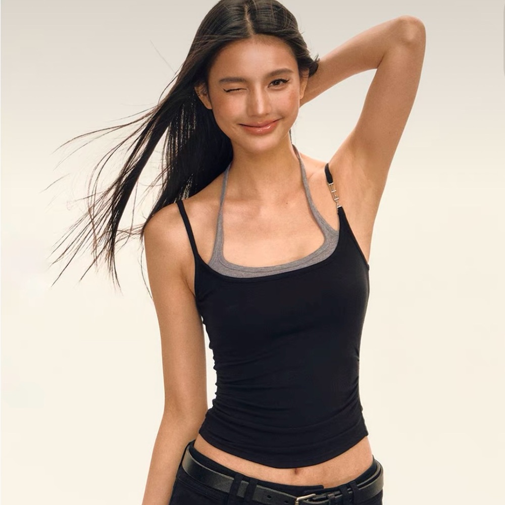 ariseism dual strap black tank